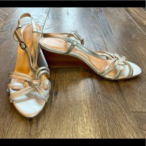 Arturo Chiang Silver Strappy Wedges NWOT